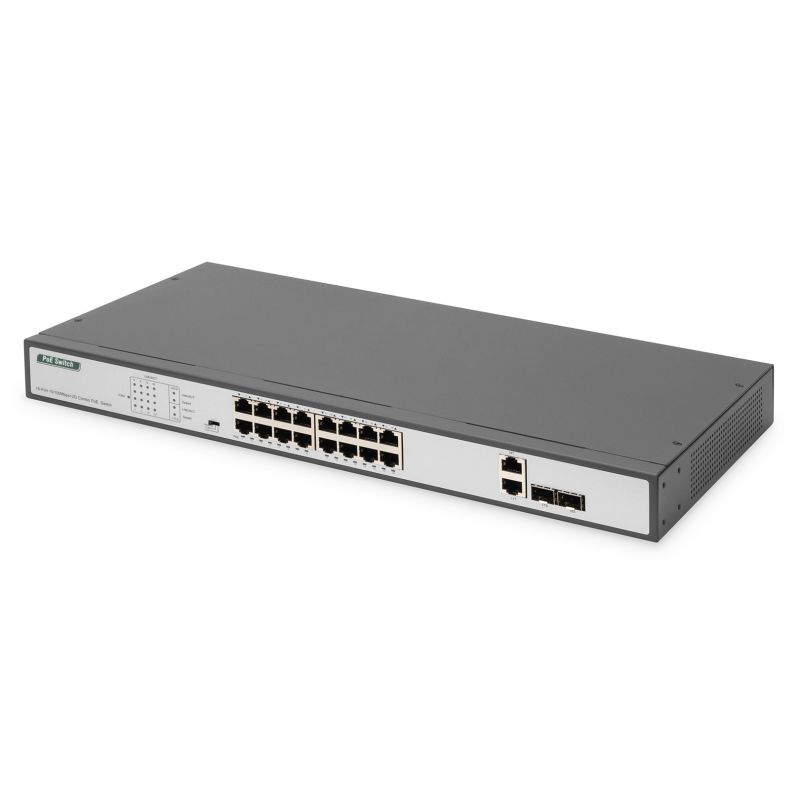 Fast Ethernet PoE Switch with 16 PoE ports + 2 Combo, 250W PoE budget