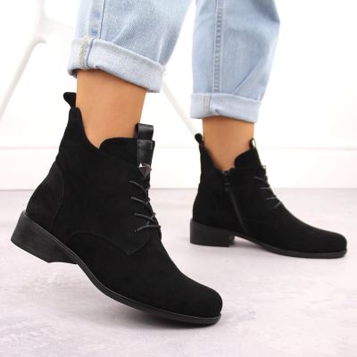 20. Women’s Lace-Up and Zip Ankle Boots, Warm-Lined, Black M.Daszyński SA198-24