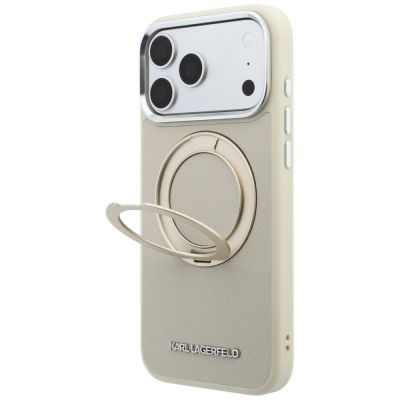 2. Karl Lagerfeld Ring Stand 360 Saffiano Classic Logo MagSafe Case for iPhone 18 Pro Max / 17 Pro Max - Beige