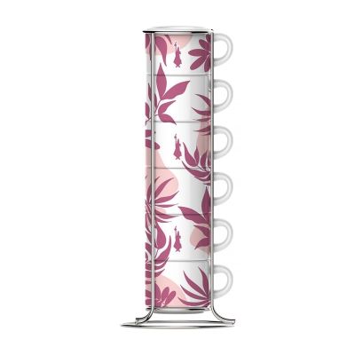 Bialetti Primavera Set of 6 Espresso Cups on Stand - Pink