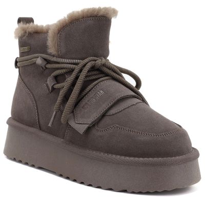5. Women's brown suede leather platform ankle boots Big Star UU274314