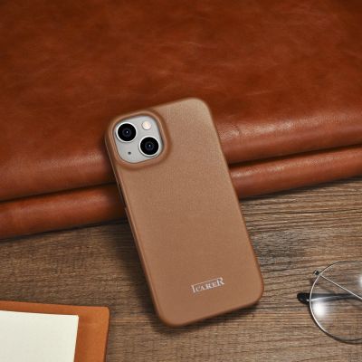 23. iCarer CE Premium Leather Folio Case iPhone 14 Plus Magnetic Flip Leather Folio Case MagSafe Brown (WMI14220715-BN)