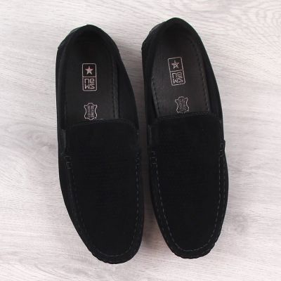 8. Men's Suede Slip-On Loafers with Openwork Black News 4873
