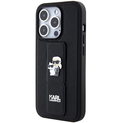 2. Karl Lagerfeld Gripstand Saffiano Karl&Choupette Pins case for iPhone 14 Pro - black