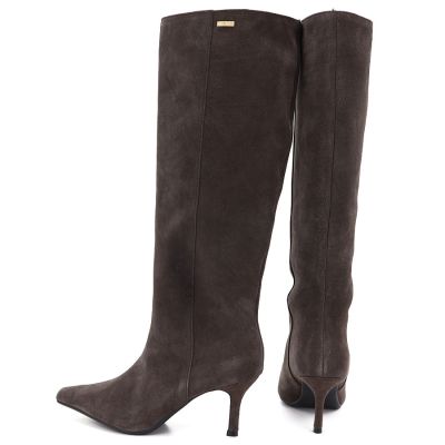5. Women's leather boots with a high heel, insulated, brown, Big Star UU274497