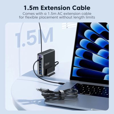 9. Tech-Protect DC240W-GaN Charging Station 6 Ports 4 x USB-C 2 x USB-A 240W QC3.0 - Black