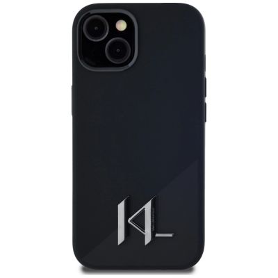 3. Karl Lagerfeld Silicone Shadow Metal Initial MagSafe Case for iPhone 15 Black