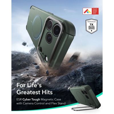 2. ESR Cyber ​​Tough Kickstand MagSafe Case for iPhone 18 Pro / 17 Pro - Green
