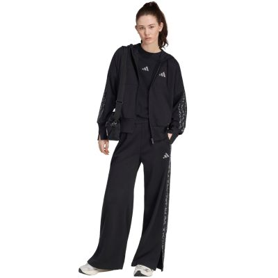 6. Women's adidas Seasonal Essentials Animal Print 3-Stripes Full-Zip Hooded Sweatshirt Black KS8002