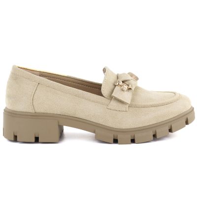 2. Women's suede shoes with decoration, beige M.Daszyński MR23106