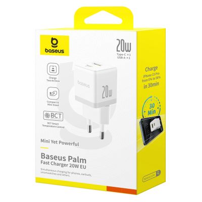 5. Baseus Palm 20W USB-C USB-A Wall Charger - White
