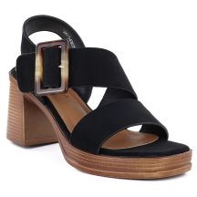 Women's suede sandals with a block heel, black, Potocki 54307