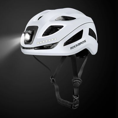 2. Rockbros ZK-077 Bicycle Helmet with Integrated Multi-Directional Lighting 57-61 cm - White