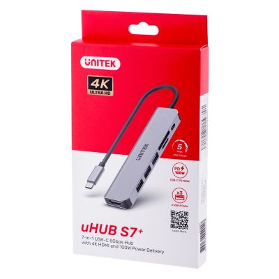 7. UNITEK HUB USB-C 7IN1, HDMI 4K, PD 100W, 5GBPS, ALU