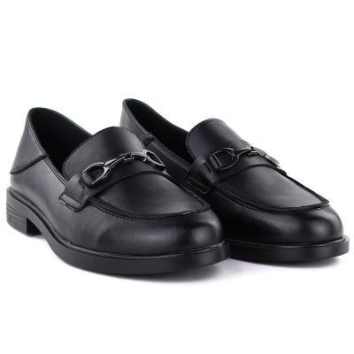 4. Women's leather moccasins, black, Vinceza 18117