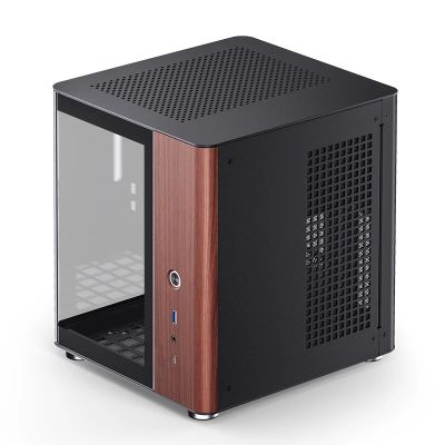11. Jonsbo TK-0 PC Case, Mini-Tower, Mini-ITX, Tempered Glass, Wood - black