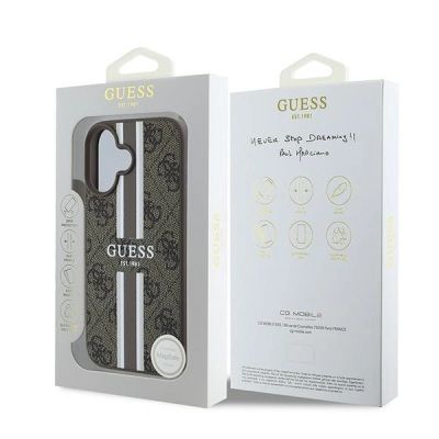 8. Guess 4G Printed Stripes MagSafe iPhone 16 Plus Case - Brown