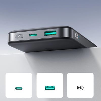 12. Joyroom JR-PBM12 Power Bank 10000mAh 22.5W MagSafe Compatible, 15W Wireless Charging, with Ring Base - Black