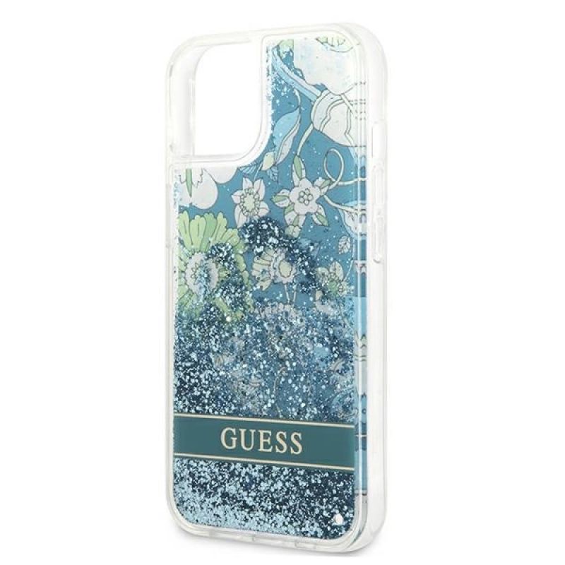 6. Guess GUHCP13SLFLSN iPhone 13 mini 5.4" green/green hardcase Flower Liquid Glitter