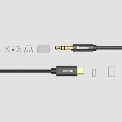 11. Baseus stereo audio cable AUX 3.5 mm mini jack - USB Type C for tablet phone 120cm black (CAM01-01)
