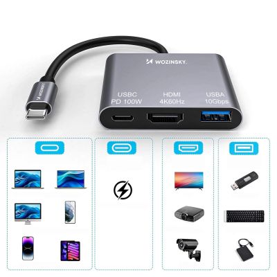 5. Hub Wozinsky WHCH-01 USB-C PD 100W HDMI 4K@30Hz USB-A 10Gbps - gray