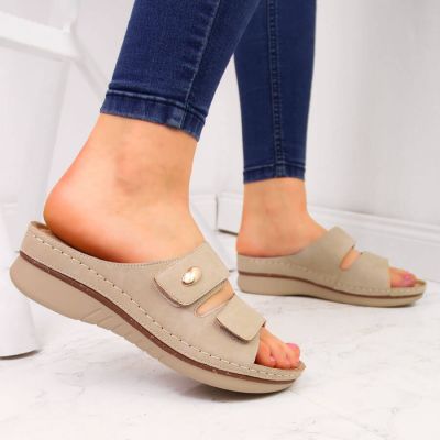 8. eVento W EVE224B beige wedge sandals with velcro 