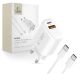 Tech-Protect NCA20 PD 20W QC3.0 USB-A / USB-C Wall Charger + USB-C / USB-C Cable 100cm - White
