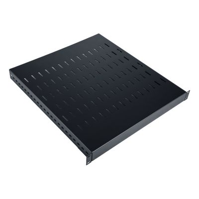 3. 19" adjustable shelf, 1U, depth 500-900 mm, load capacity 100 kg, 4-point mounting, black, screws included.