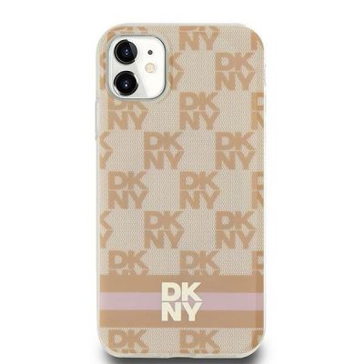 3. DKNY IML Checkered Mono Pattern & Printed Stripes MagSafe case for iPhone 11 / Xr - pink