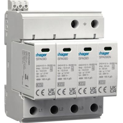 SPA931 SPD SURGE ARRESTER T1+T2 B+C 4P 4M 12.5/50KA 1.5KV TNS