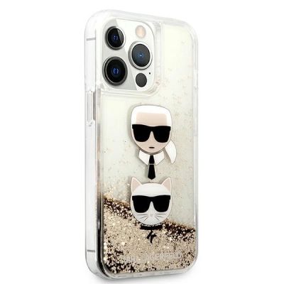 4. Karl Lagerfeld Liquid Glitter Karl&Choupette Head Case for iPhone 13 Pro Max 6.7" - Gold
