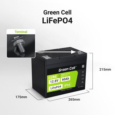 4. GREEN CELL LIFEPO4 CUBE BATTERY 60AH 12V/12.8V 768WH LFPGC12V60AH