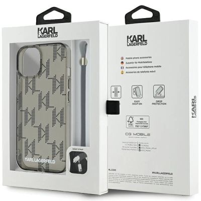 7. Karl Lagerfeld IML Mono KL Pattern & Cord case for iPhone 15 / 14 / 13 - black