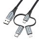 6. Vention USB-A 3in1 Micro-B USB-C Lightning Cable 1m Gray