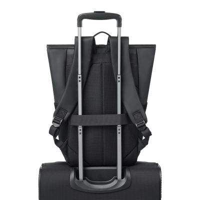 20. Rivacase Eden Backpack Roll-Up Backpack Black Polyester, Waxed Leather (Pull Up)