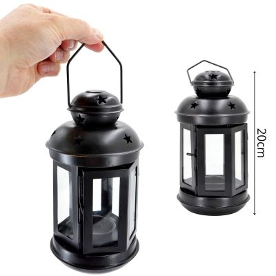 4. TEA LIGHT LANTERN CANDLE HOLDER 20CM BLACK