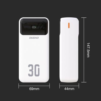 4. Dudao K15Max 30000mAh PD 22.5W Powerbank with USB-C and Lightning Cables - White