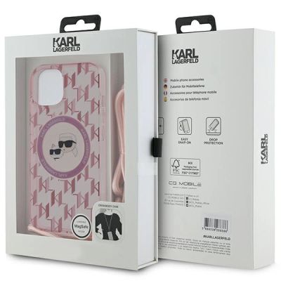 7. Karl Lagerfeld IML Crossbody Monogram Karl & Choupette Head MagSafe case for iPhone 15 / 14 / 13 - pink