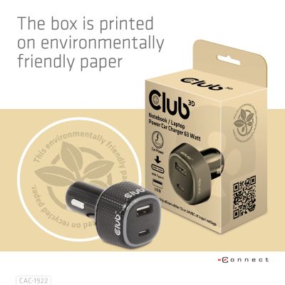10. CLUB3D CAC-1922 Black Automatic Lighter Charger for Mobile Devices Laptop