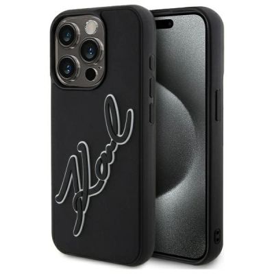 Karl Lagerfeld 3D Rubber Signature Case for iPhone 15 Pro - Black