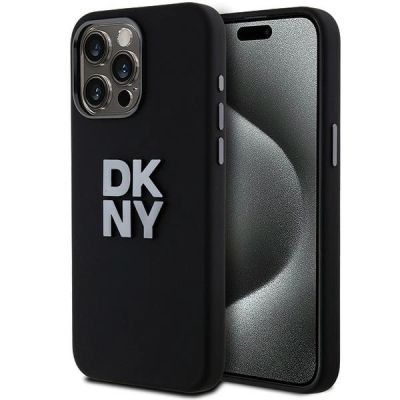 DKNY Liquid Silicone Metal Logo iPhone 15 Pro Case - Black