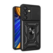 Hybrid Armor Camshield Case with Stand and Camera Cover for Samsung Galaxy M06 5G / F06 5G - Black