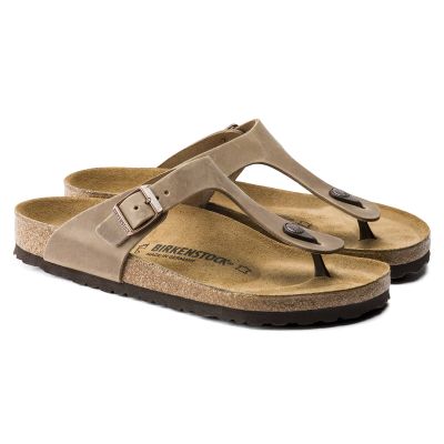 Birkenstock Gizeh Oiled Leather Tobacco Brown Narrow Women's Flip-Flops (0943813)