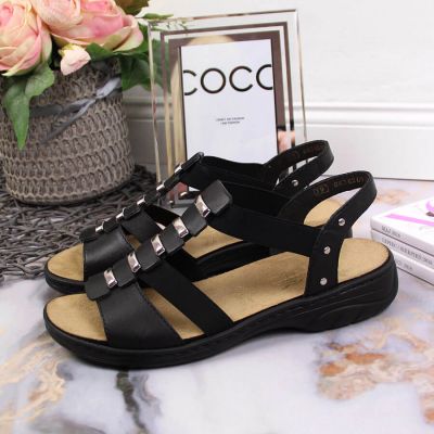 6. Black leather Roman sandals Rieker W 64580