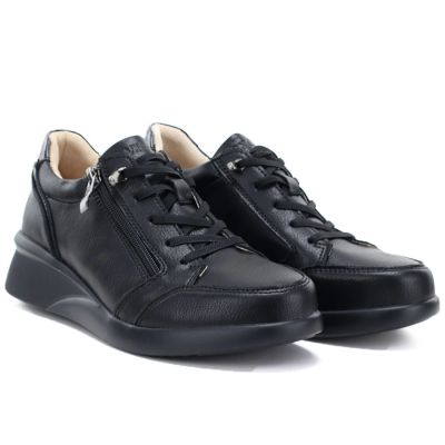 8. Women's leather wedge shoes, comfortable, black, Vinceza 79644