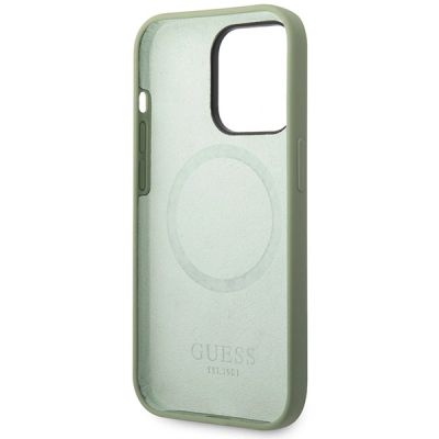 7. Guess Silicone Logo Plate MagSafe case for iPhone 14 Pro Max - green