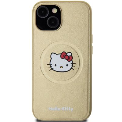 3. Hello Kitty Leather Kitty Head MagSafe case for iPhone 15 - gold