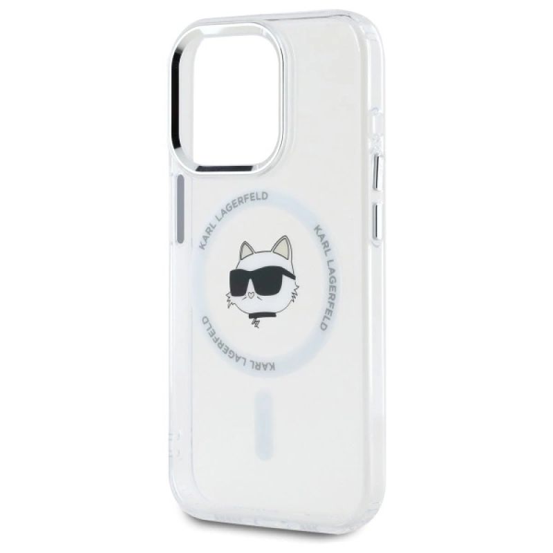 6. Karl Lagerfeld IML Metal Choupette Head MagSafe Case for iPhone 15 Pro Max - White