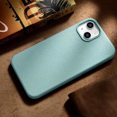 16. iCarer Litchi Premium Leather Case iPhone 14 Magnetic Leather Case with MagSafe Green (WMI14220709-GN)