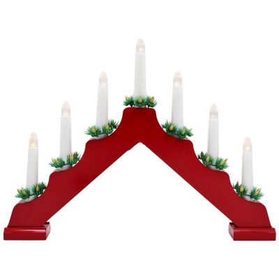 2. WOODEN ADVENT CANDLE HOLDER WHITE 7 LIGHTS BATTERY POWERED RED